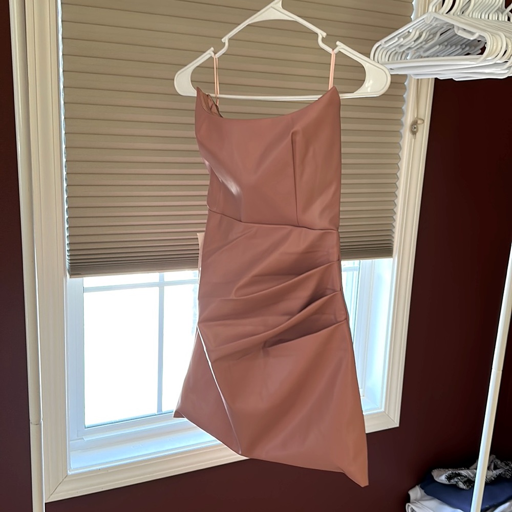 Pink vegan leather fitted dress